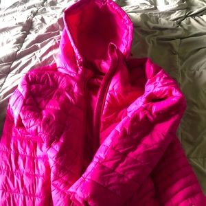 Hot pink puffer jacket